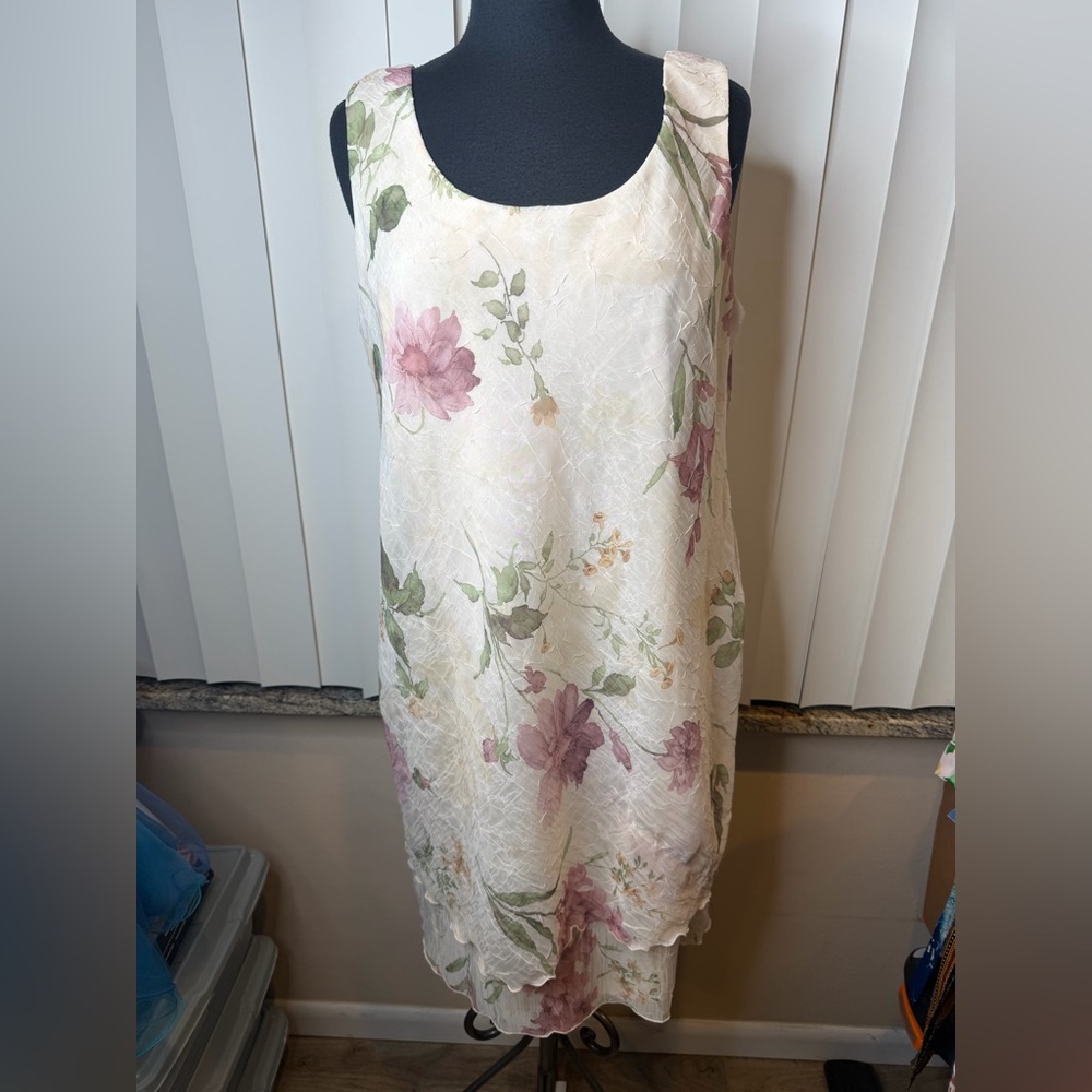 R&M Richard’s Floral Sleeveless Layered Sheath Spring Sundress Dress Woman SZ 14